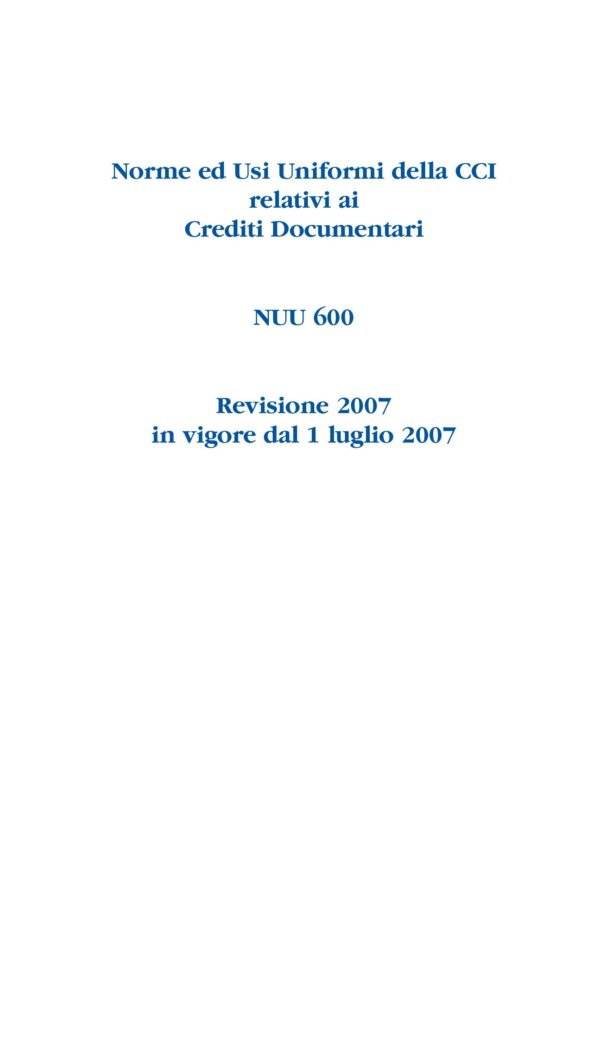 Norme ed Usi Uniformi ICC relativi ai Crediti Documentari - ITA