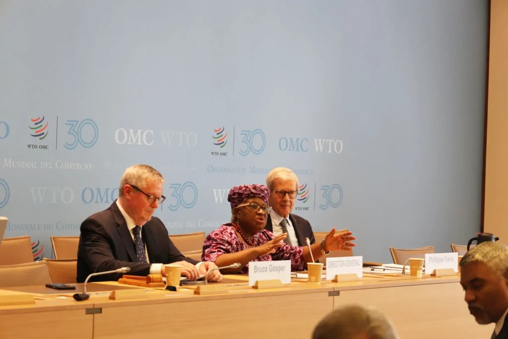 Conferenza al WTO con la Direttrice Generale e rappresentanti ICC e istituzioni internazionali durante la celebrazione dei 30 anni dell’OMC.