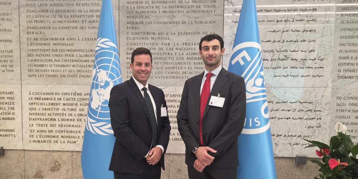 Ercole de Vito, Chief Operating Officer di ICC Italia e Responsabile ICC Agri-Food per le Agenzie ONU a Roma e Roberto Pari Project Consultant ICC Italia all’Hand-in-Hand Initiative Investment Forum presso la FAO a Roma, il 14 ottobre 2025.