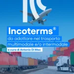 L'immagine illustra diversi sistemi di trasporto: treno, camion, container e aereo per spedizioni internazionali