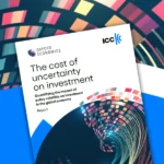report ICC e Oxford Economics sull’incertezza economica globale e impatto sugli investimenti con grafica astratta dinamica